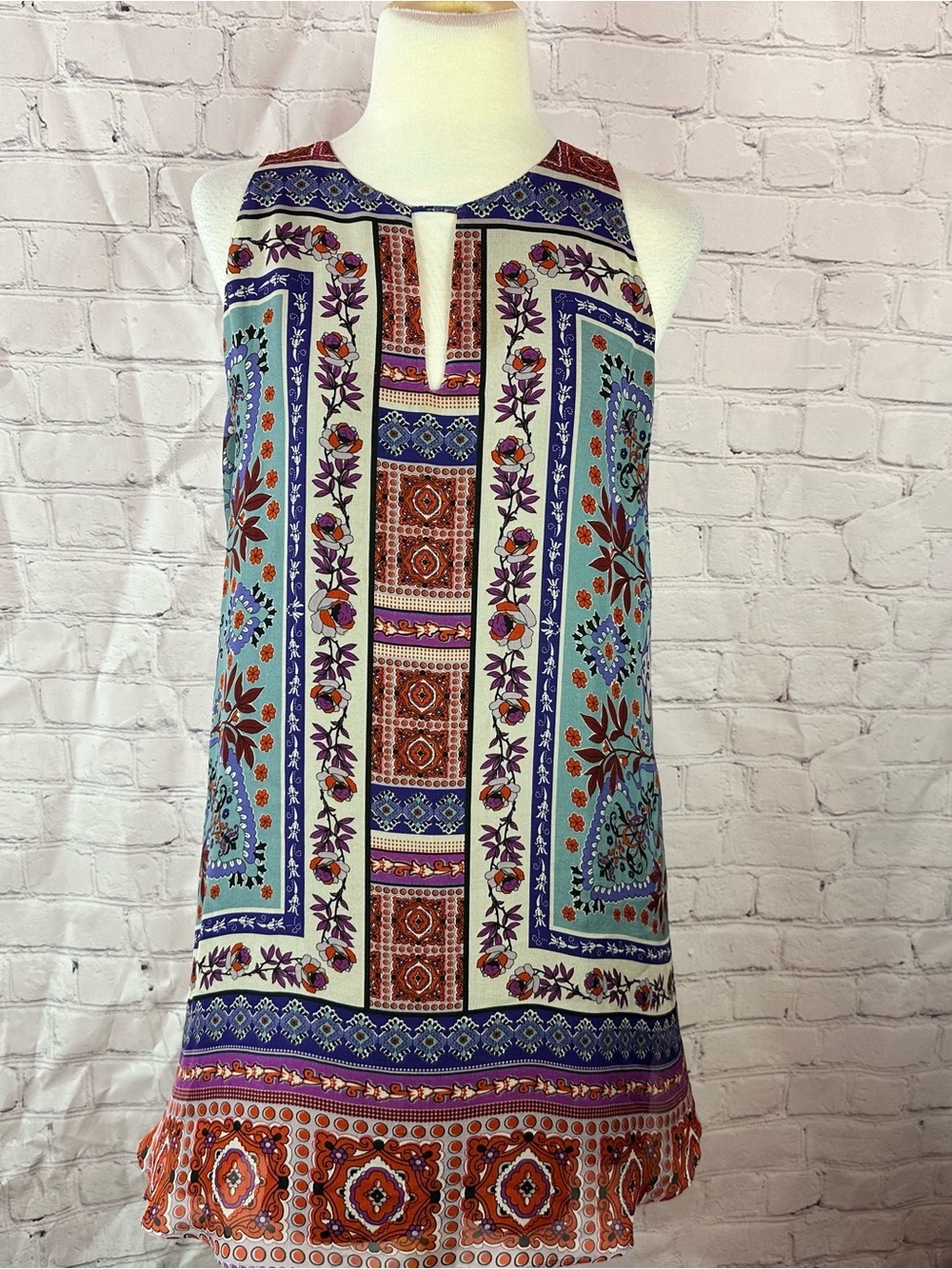 lavender brown sonna keyhole silk Shift Dress women M Boho festival Sleeveless